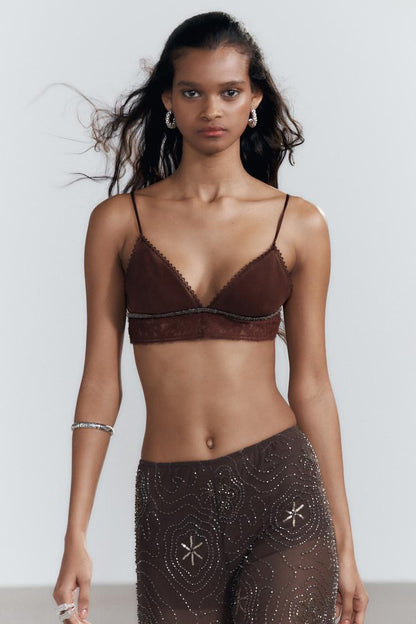 Pantalon en tulle orné de perles et de paillettes