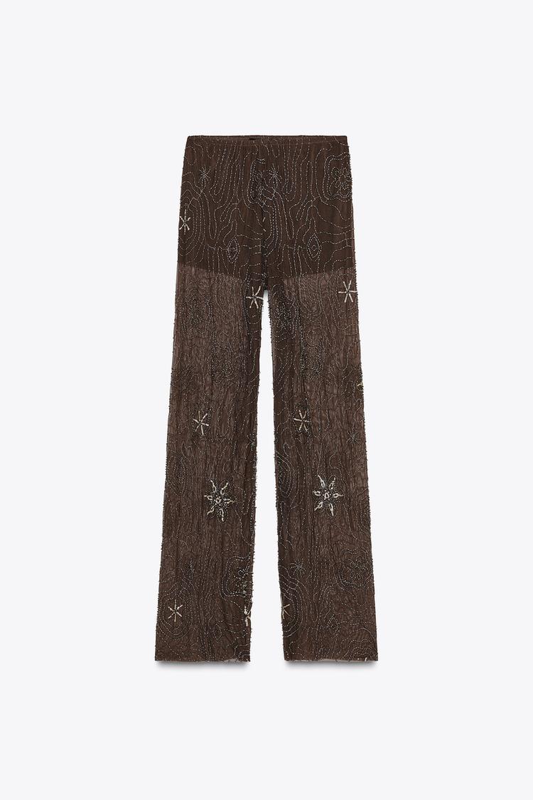 Pantalon en tulle orné de perles et de paillettes