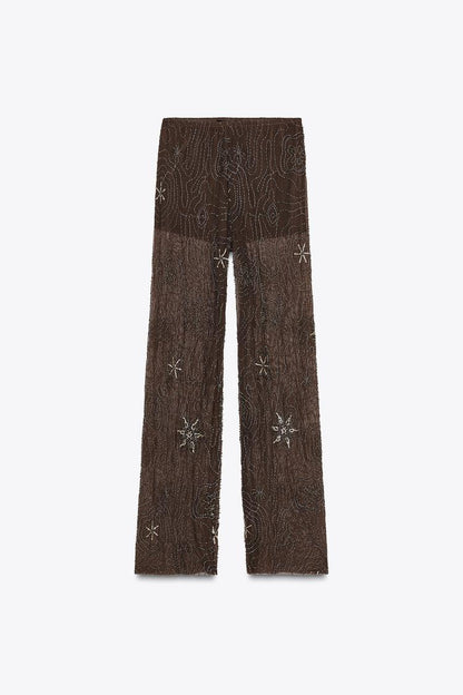 Pantalon en tulle orné de perles et de paillettes