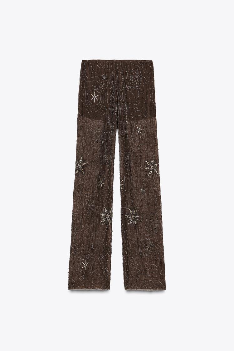 Pantalon en tulle orné de perles et de paillettes