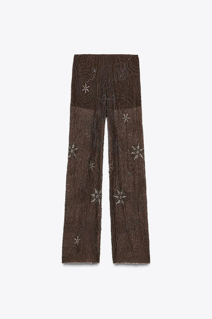 Pantalon en tulle orné de perles et de paillettes